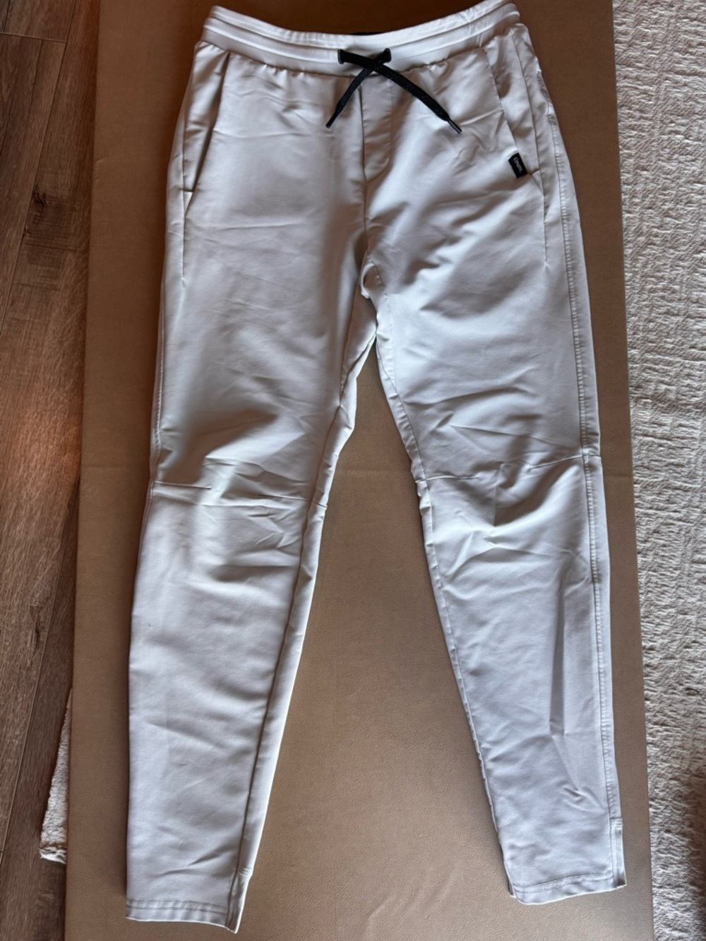 UNRL Men's White Slim-Fit Jogger Pants with Black Drawstring